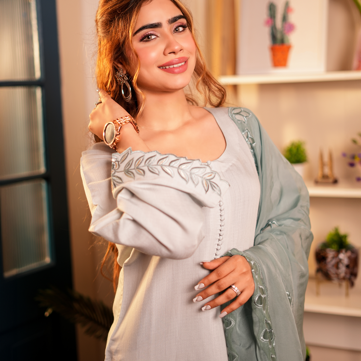 Sea green color Cut work Embroidery Heavy cut work duptta suit