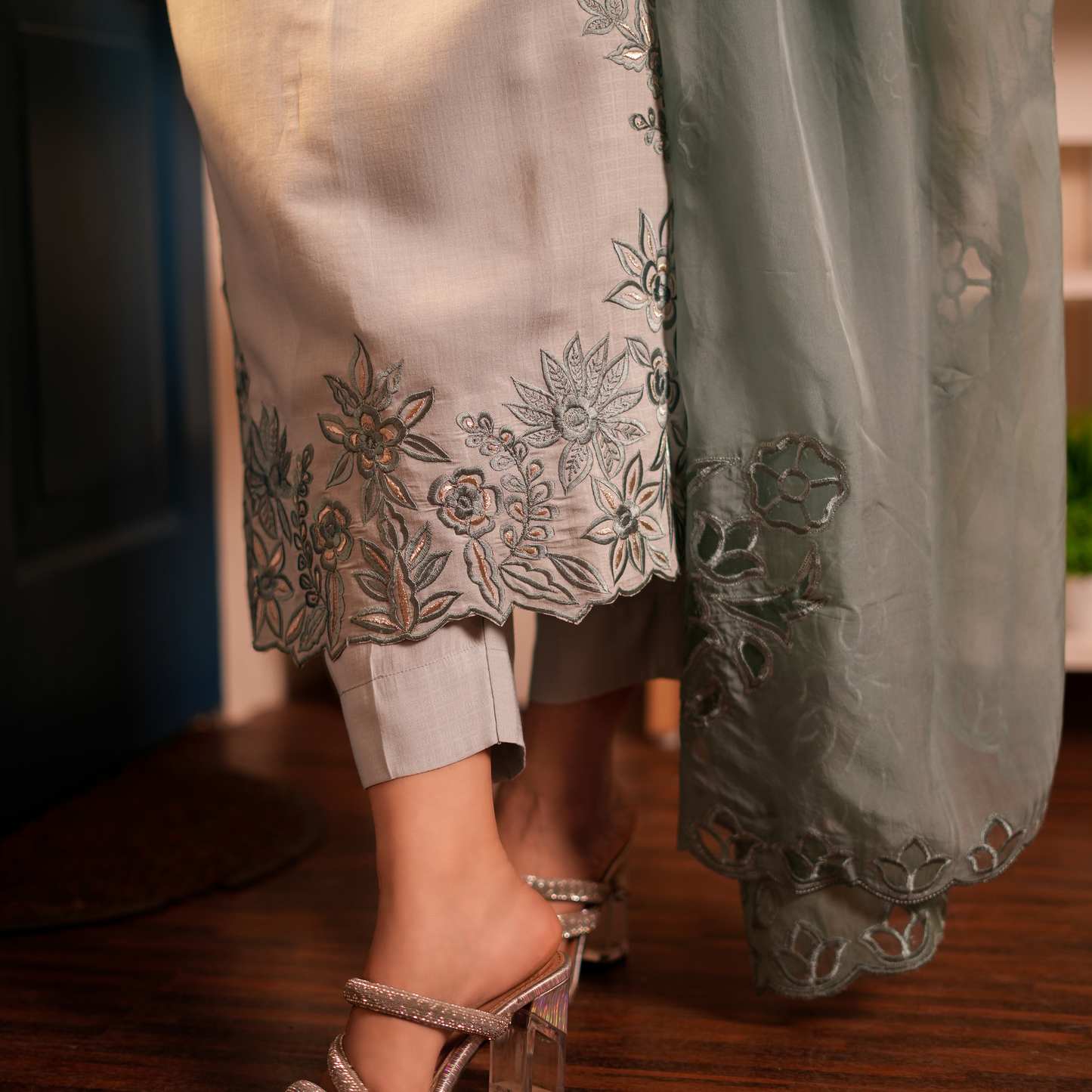 Sea green color Cut work Embroidery Heavy cut work duptta suit