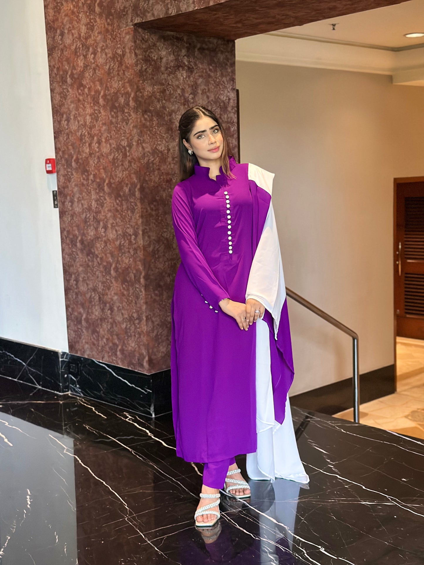 PURPLE-WHITE INDIAN ETHNIC WEAR