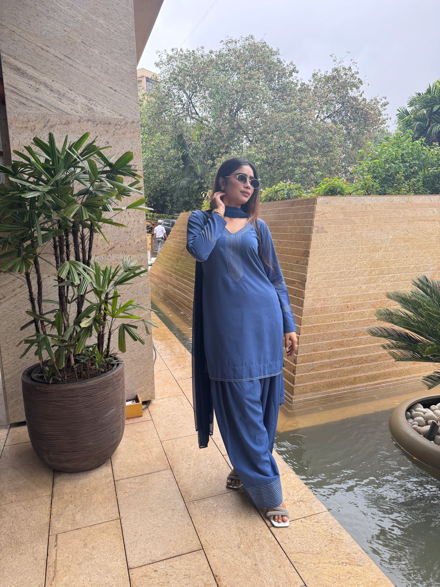 BLUE-WHITE INDIAN ETHNIC WEAR
