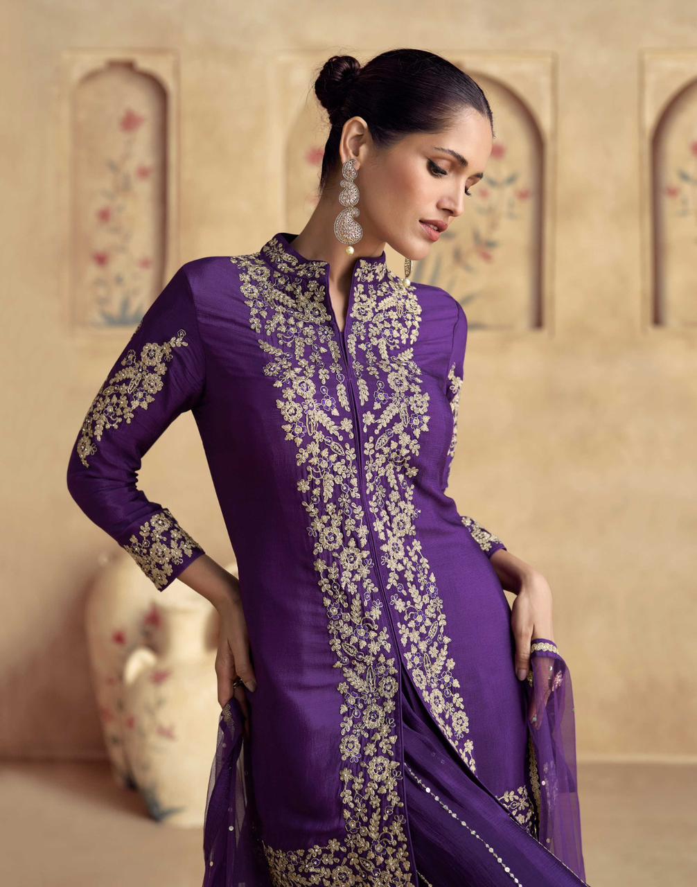 PURPLE ETHNIC SHORT KURTA PLAZO