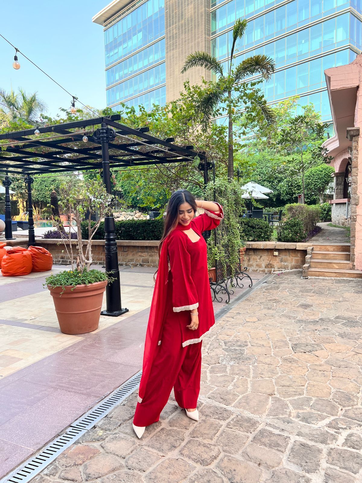 RED SHORT KURTA FARSI SALWAR SUIT