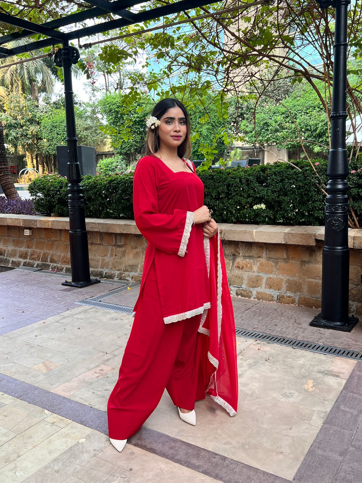 RED SHORT KURTA FARSI SALWAR SUIT