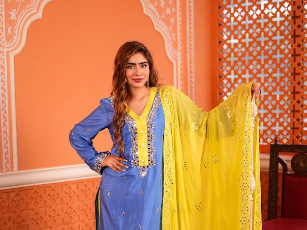 BLUE-YELLOW INDIAN ETHNIC WEAR