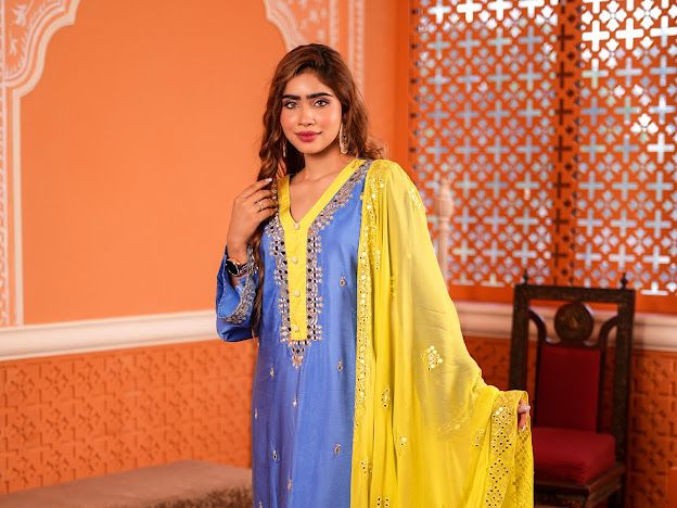 BLUE-YELLOW INDIAN ETHNIC WEAR