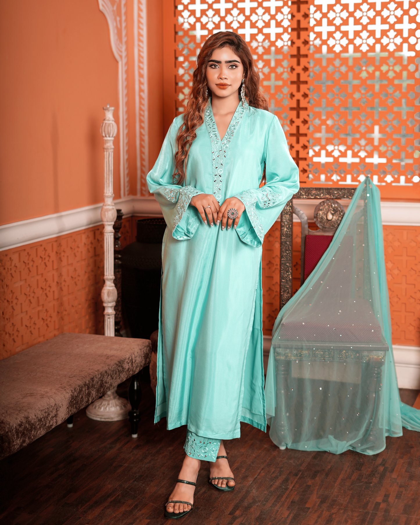 Blue Heavy Sleeve  Kurta Set