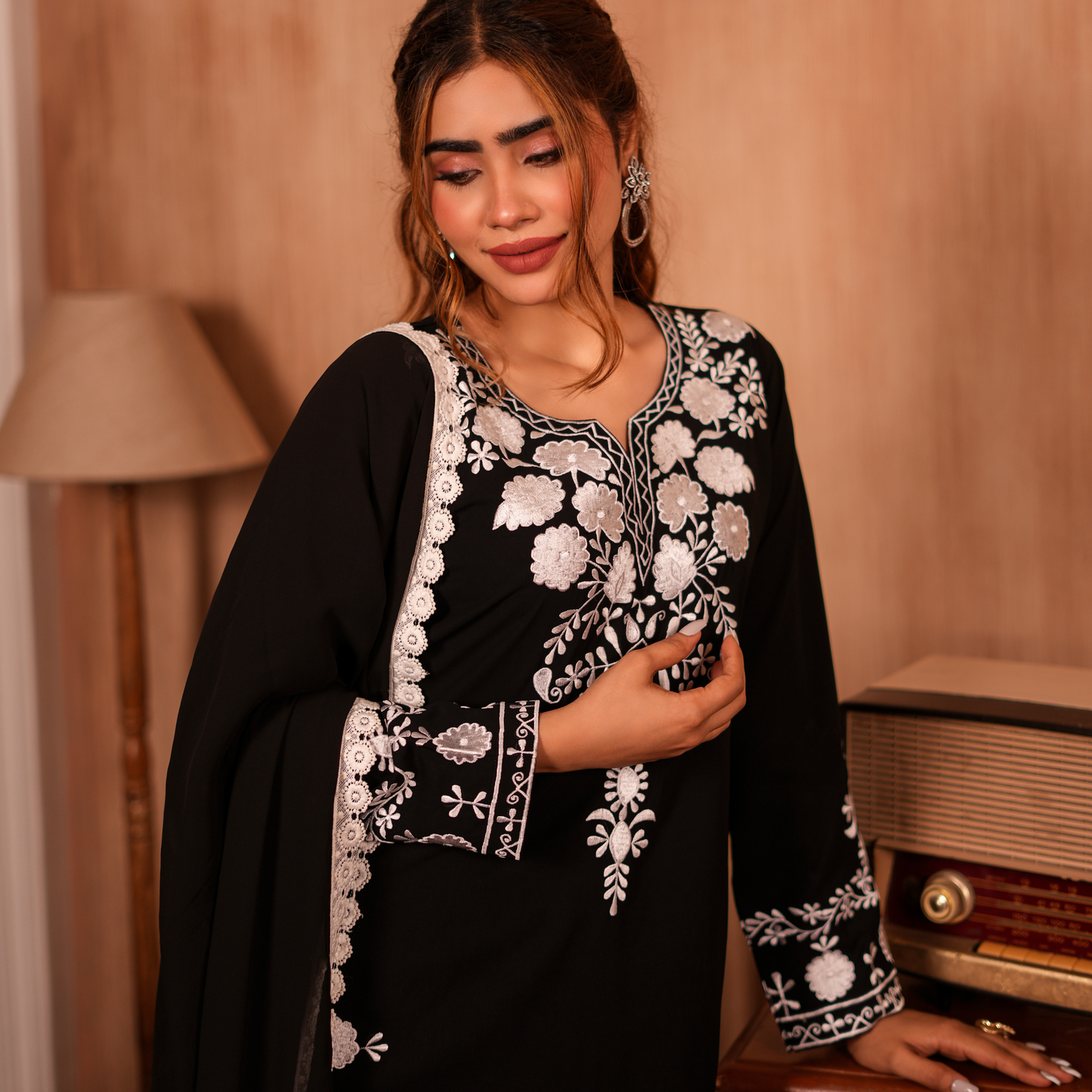 Black Embroidery Full Lace Duptta Pakistani suit