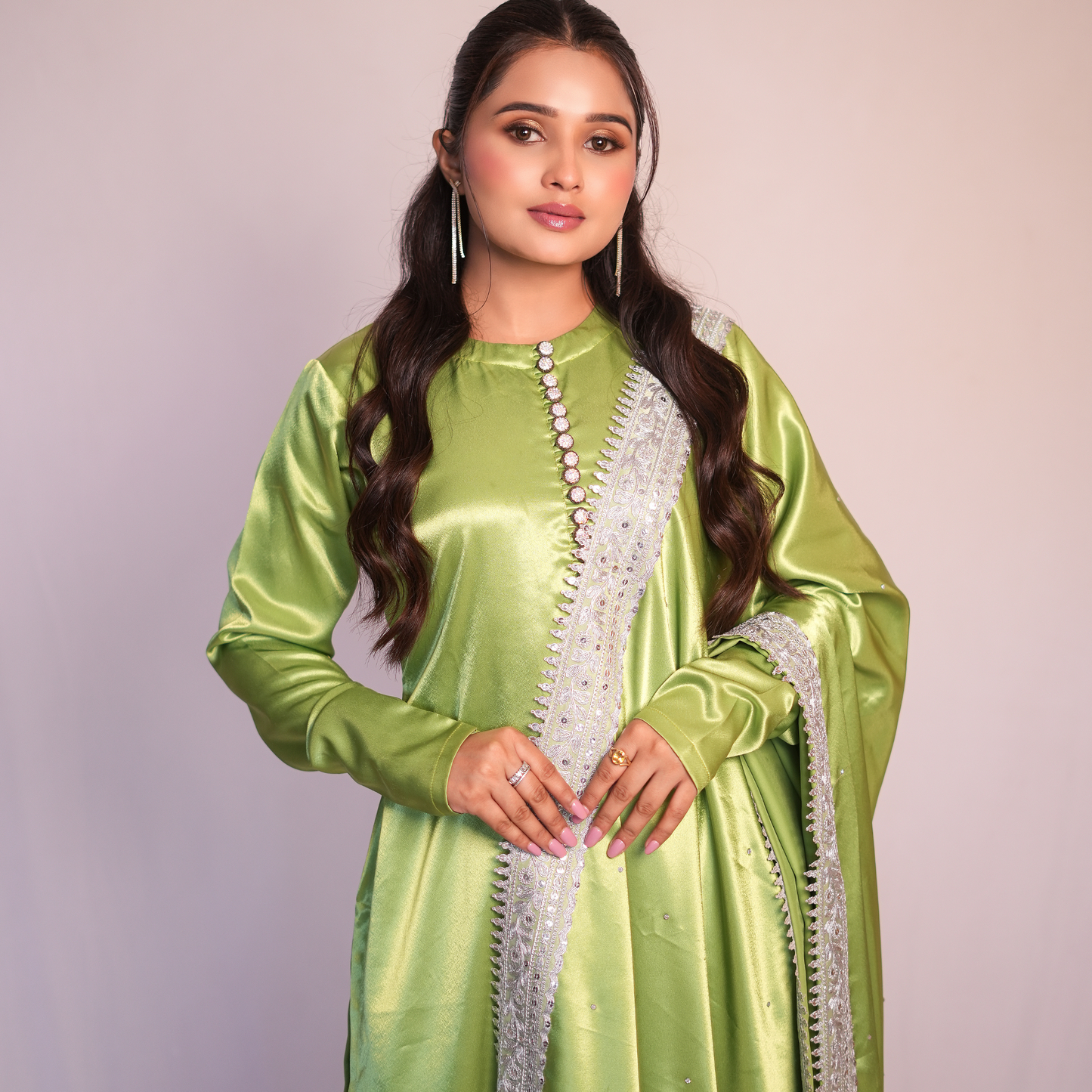 A pista green Pakistani suit by SLC Fabric