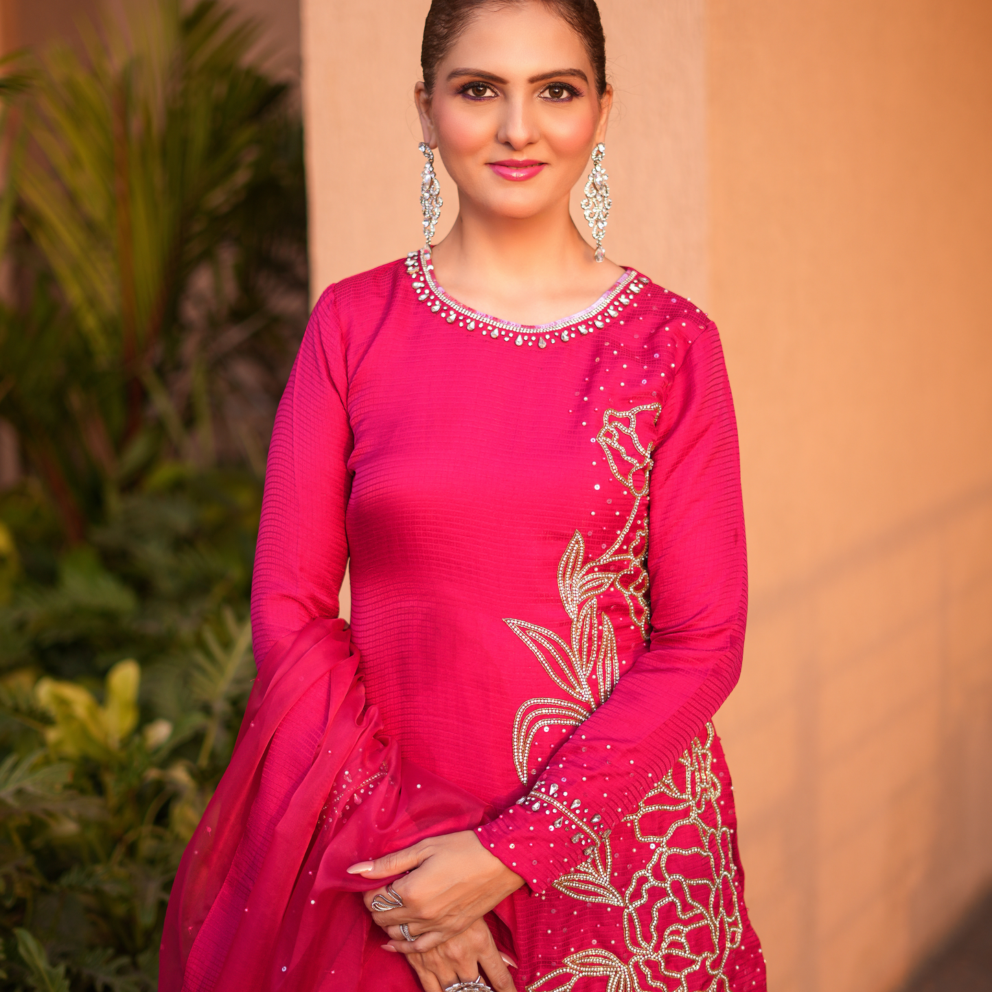 Hot pink colour  Full stone work  Pakistani suit