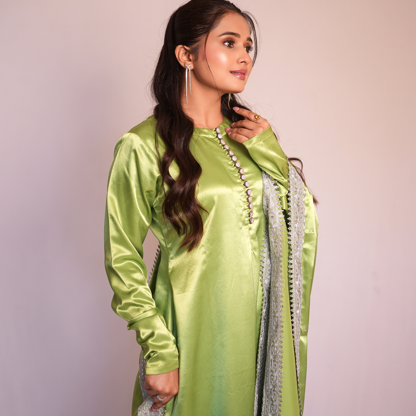 A pista green Pakistani suit by SLC Fabric