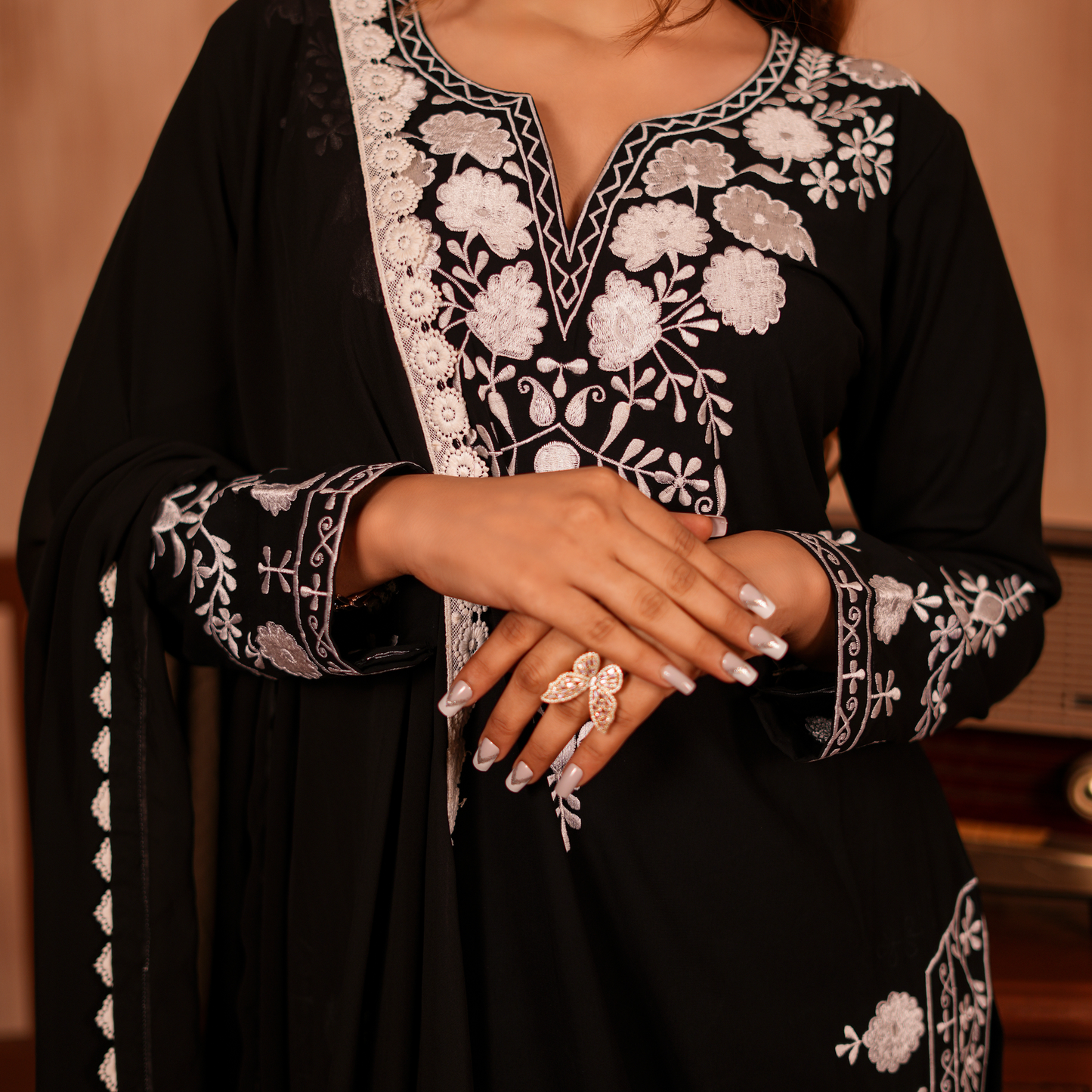 Black Embroidery Full Lace Duptta Pakistani suit