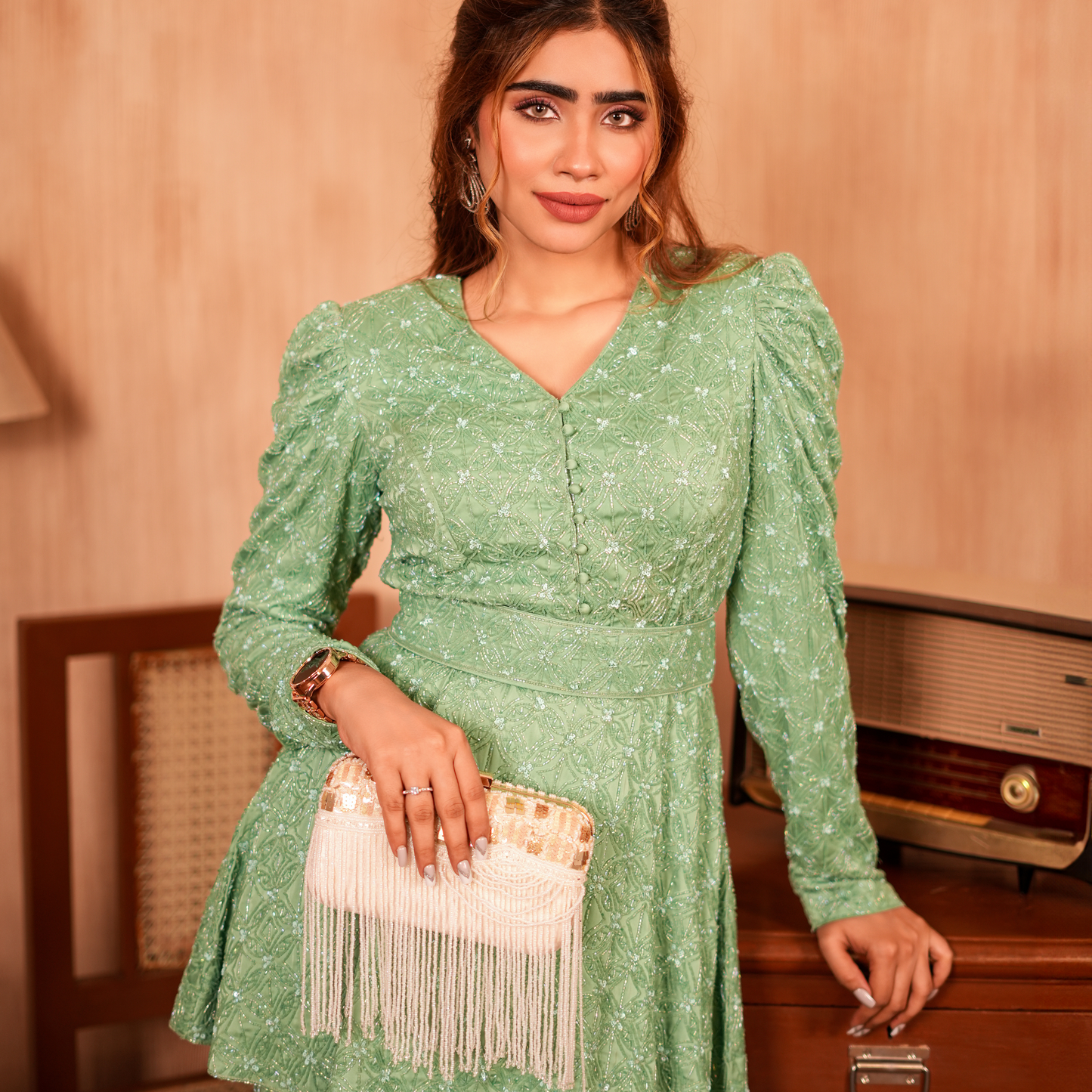 Pista Green color Full Handwork Pakistani suit