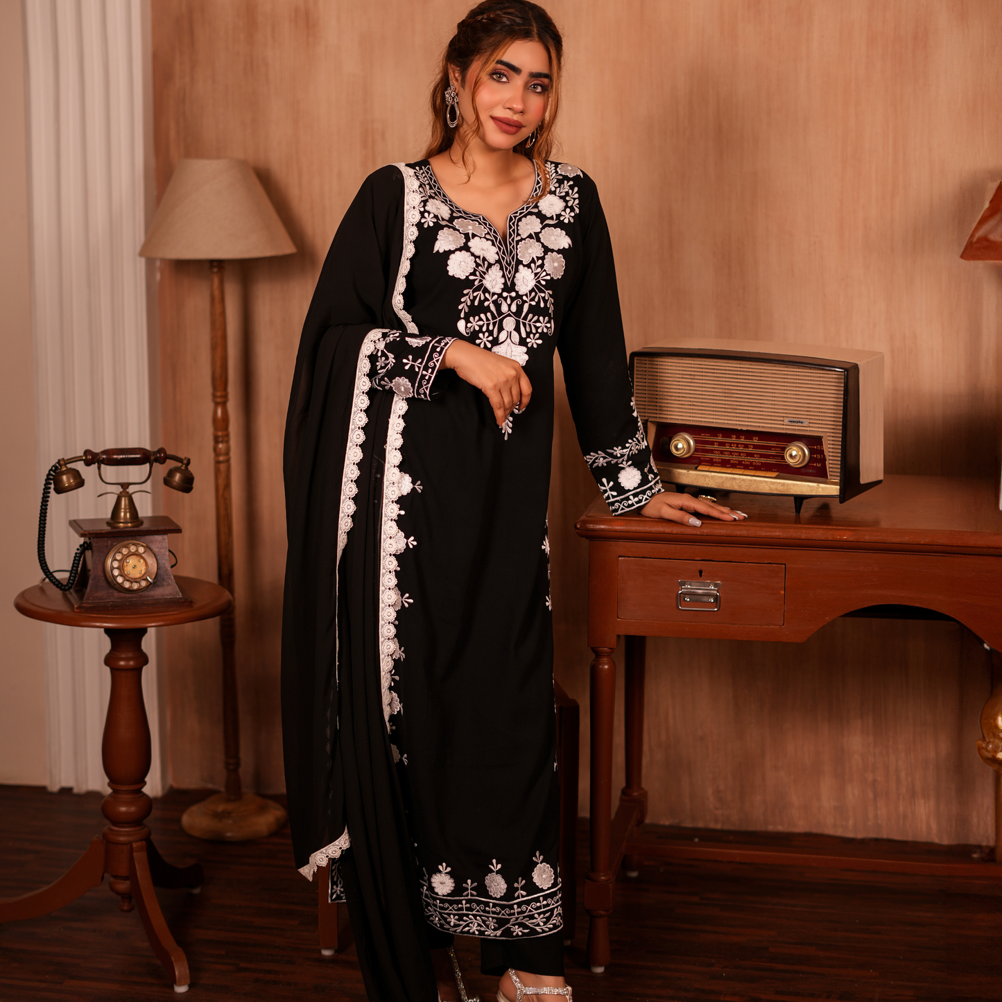 Black Embroidery Full Lace Duptta Pakistani suit