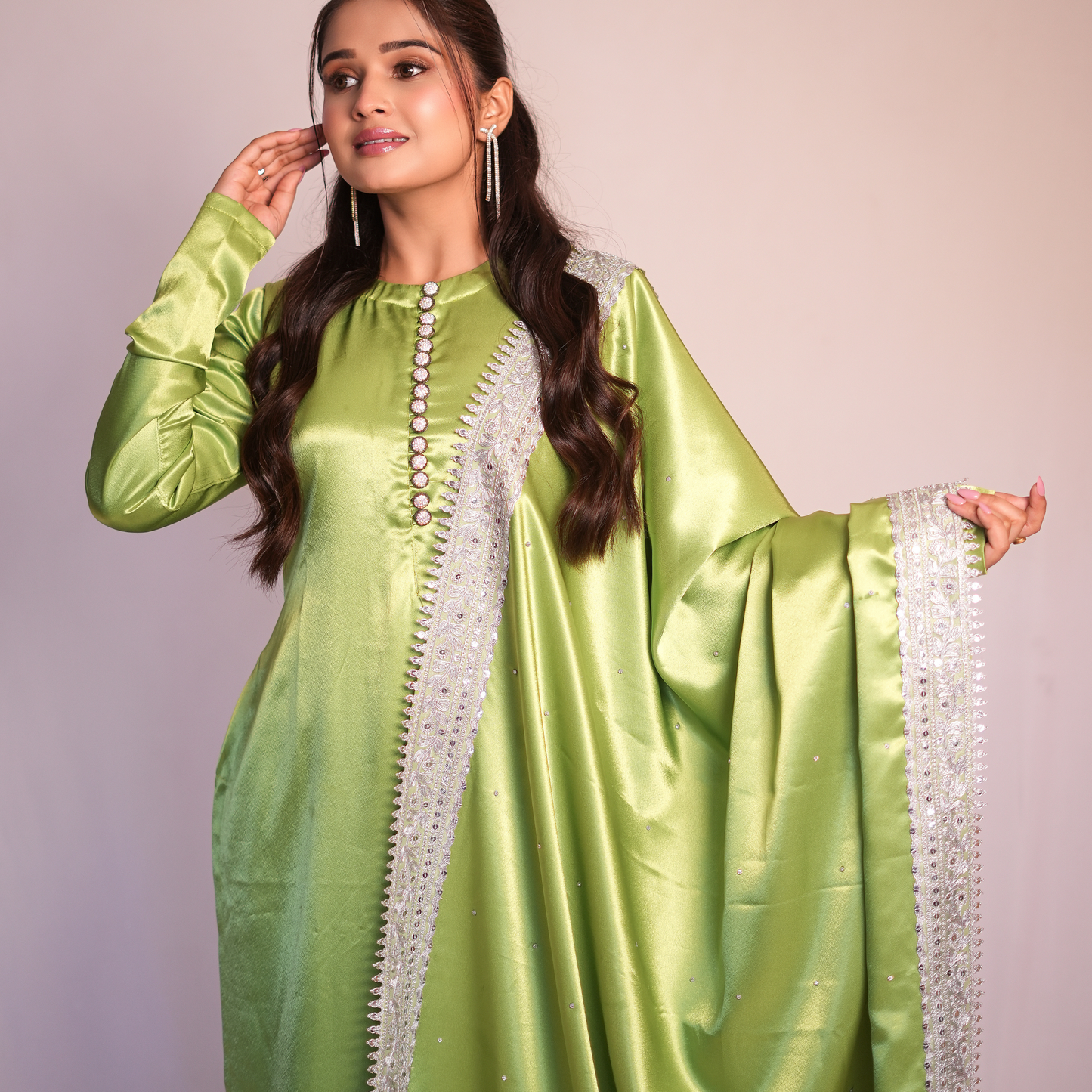 A pista green Pakistani suit by SLC Fabric