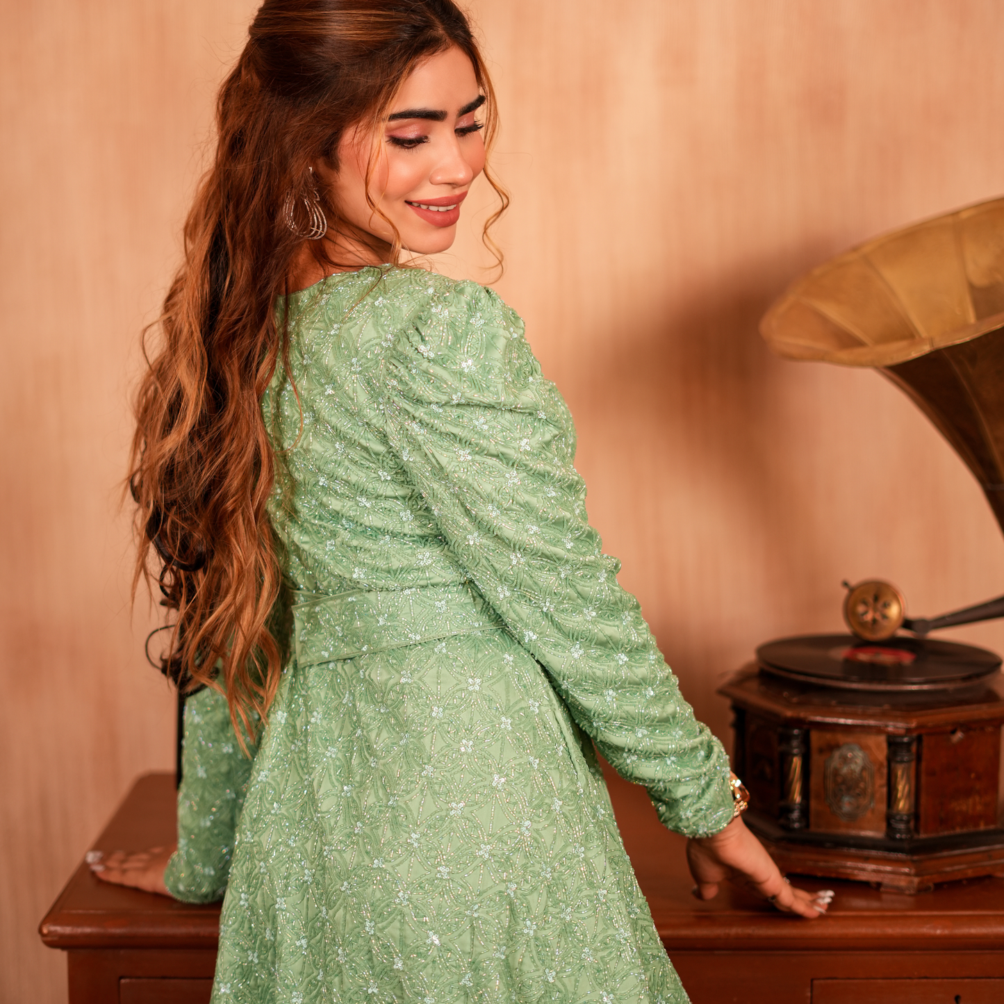 Pista Green color Full Handwork Pakistani suit