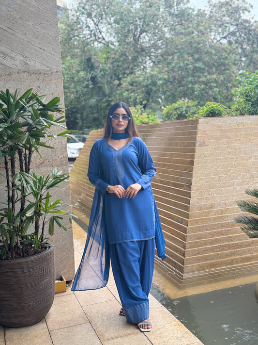 BLUE-WHITE INDIAN ETHNIC WEAR