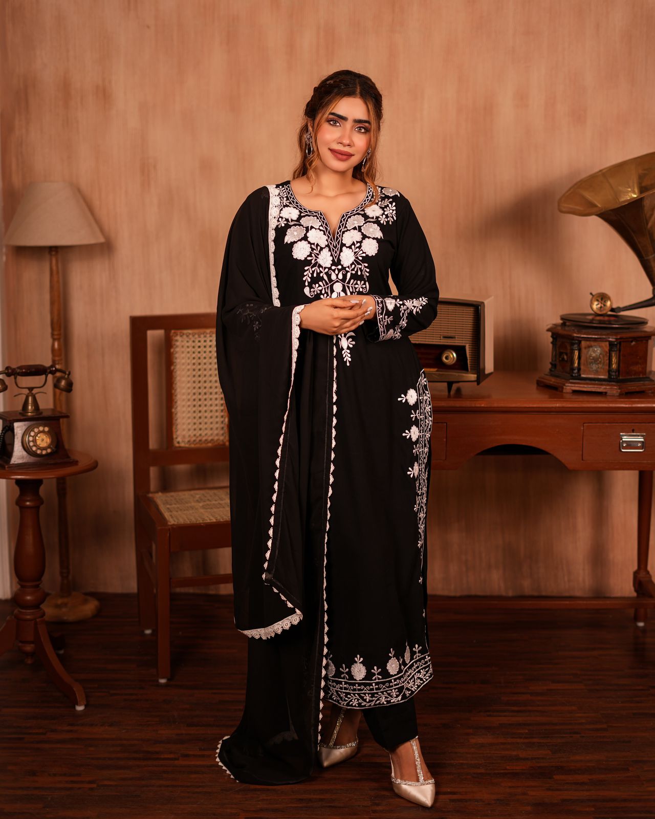 Black Embroidery Full Lace Duptta Pakistani suit