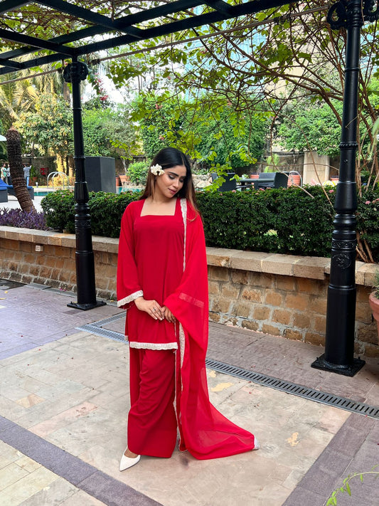 RED SHORT KURTA FARSI SALWAR SUIT