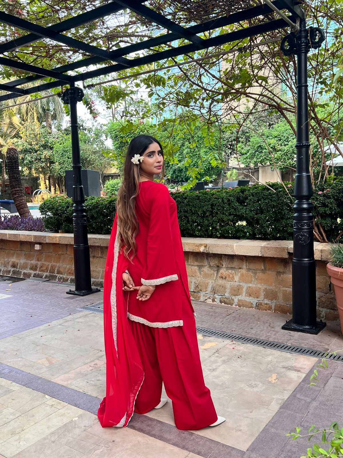 RED SHORT KURTA FARSI SALWAR SUIT
