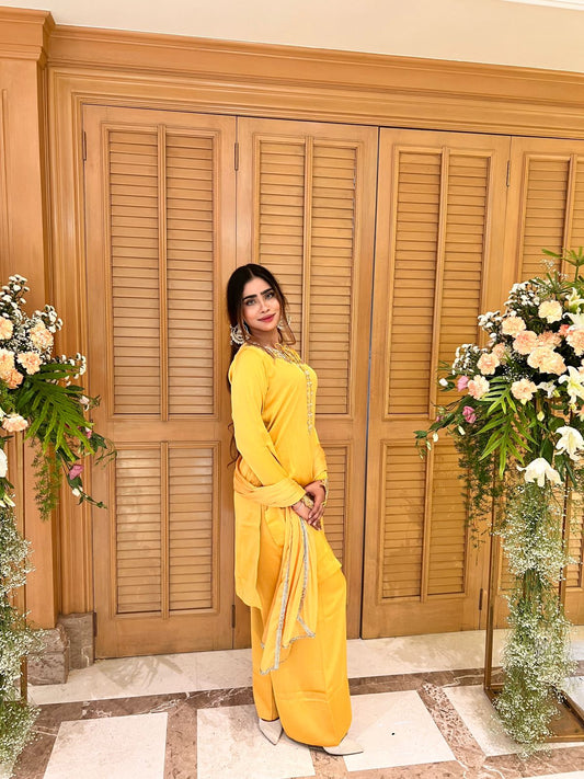 YELLOW SHORT KURTA FARSI SALWAR SUIT